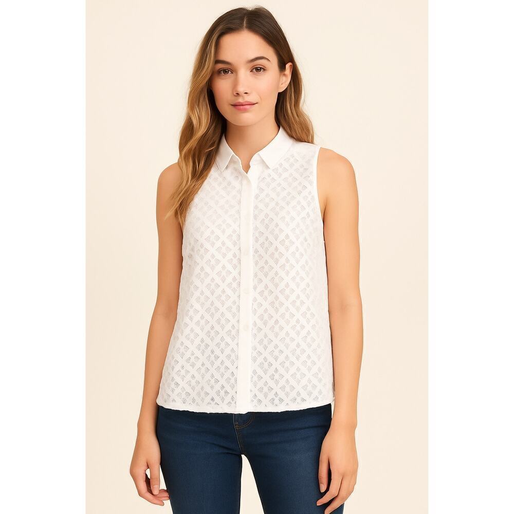 Hollister White Sleeveless Lace Button-Up Blouse Size Small